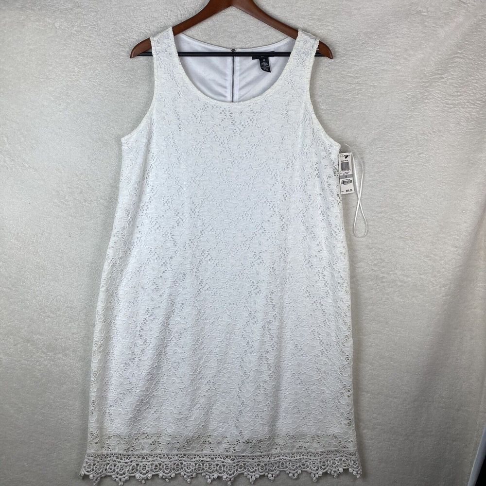 NWT Alfani Womens Plus Size Island Poetry‎ Dress Floral Crochet White Size 1X